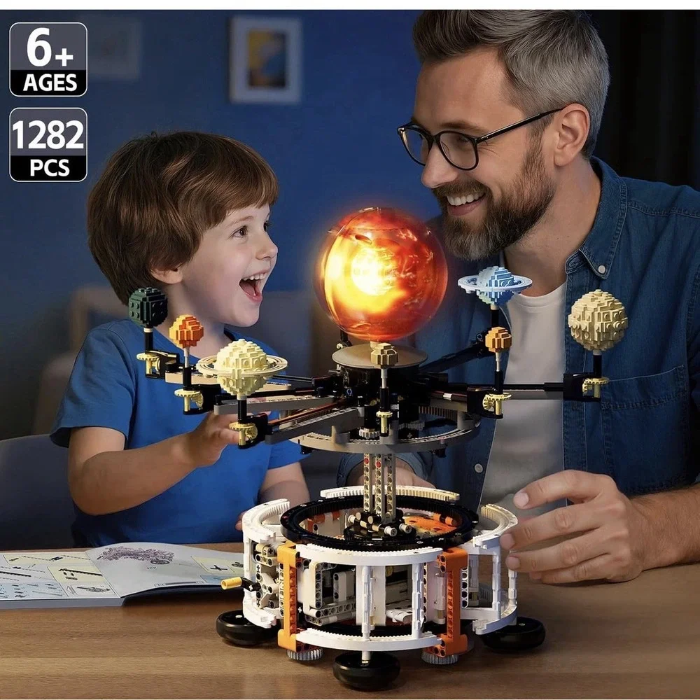 Dual-Mode Spinning Solar System Space Building Kit, STEM Model with Rotating ...